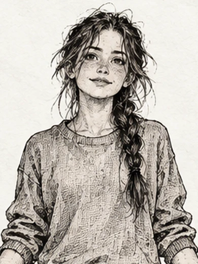 Portrait of Scarlet, fifteen, with a neat side braid and alert, searching eyes.